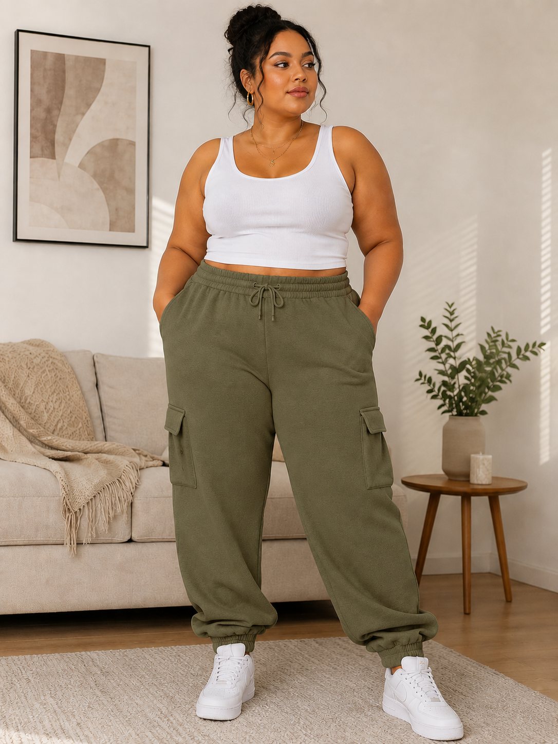 Plus Size Side Pocket Drawstring Waist Sweatpants