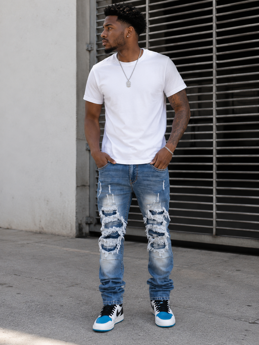 Distressed Stacked Denim Jeans