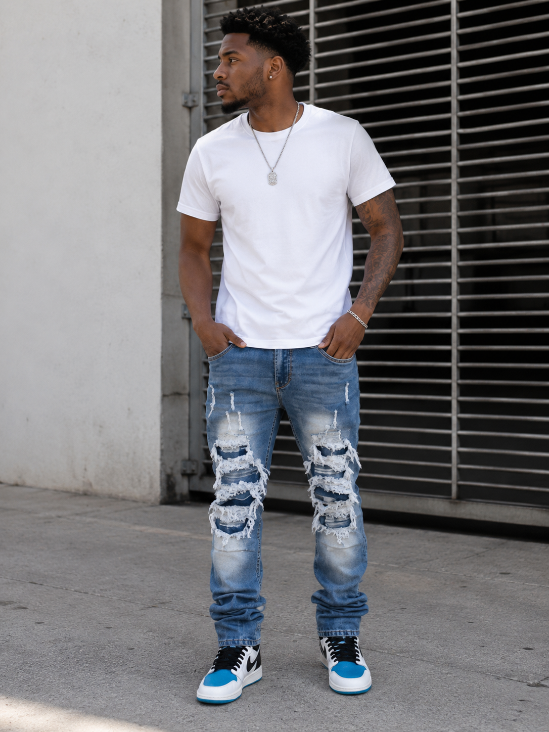 Distressed Stacked Denim Jeans