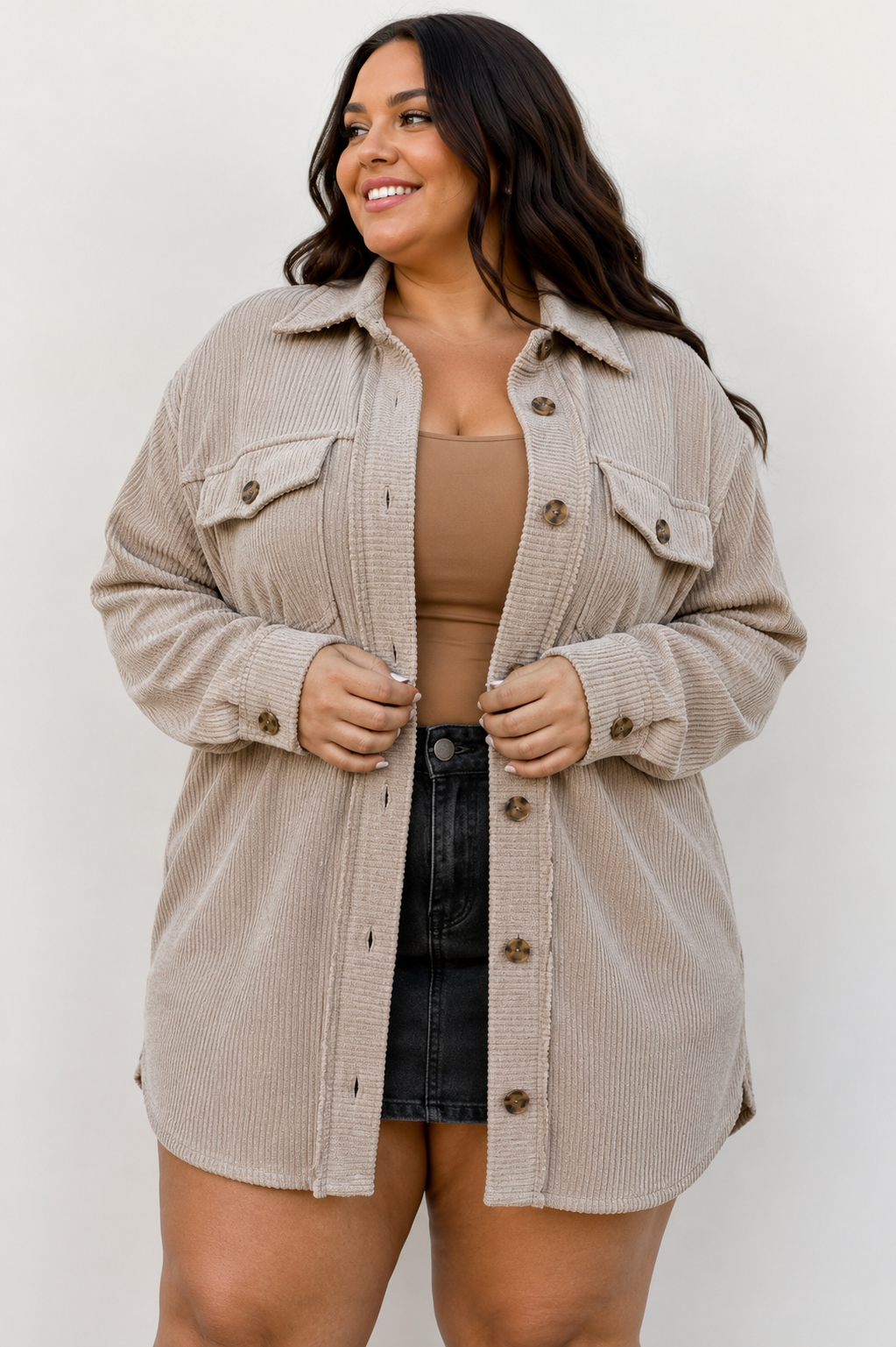 Solid Corded Shacket Plus Size