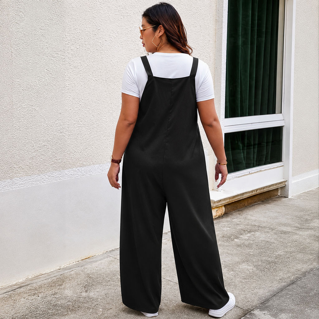 Plus Sleeveless Loose Fit Solid Pockets Jumpsuit
