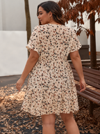 Plus Size Surplice V Neck Cuffed Sleeve Empire Waist Dress