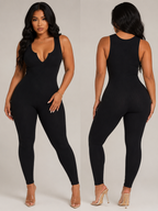 Seamless Ribbed Split V Neck Jumpsuit