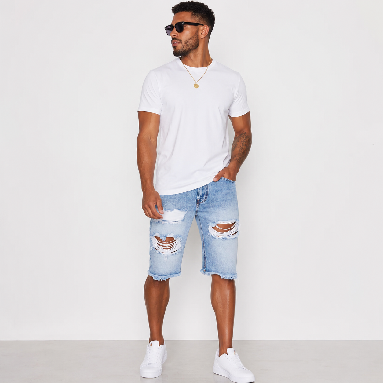Distressed Denim Shorts
