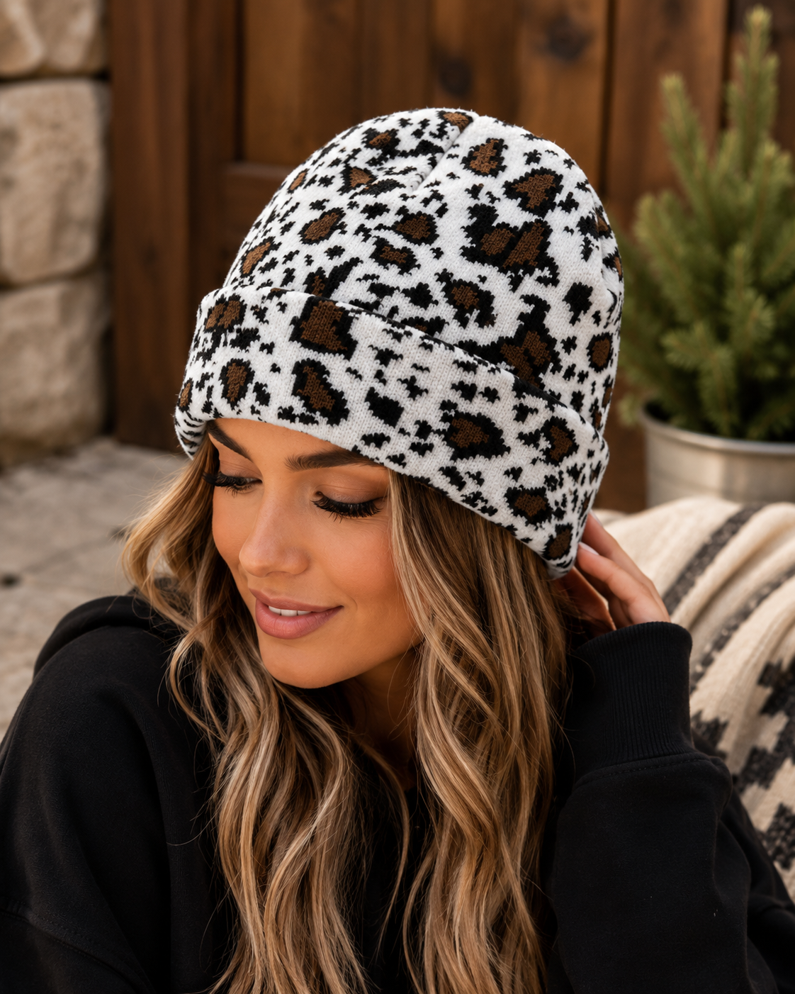 Cow Knit Western Beanie Hat