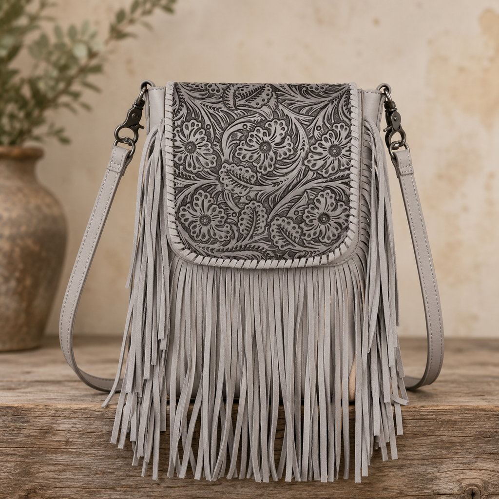 Montana West Genuine Leather Tooled Collection Frin