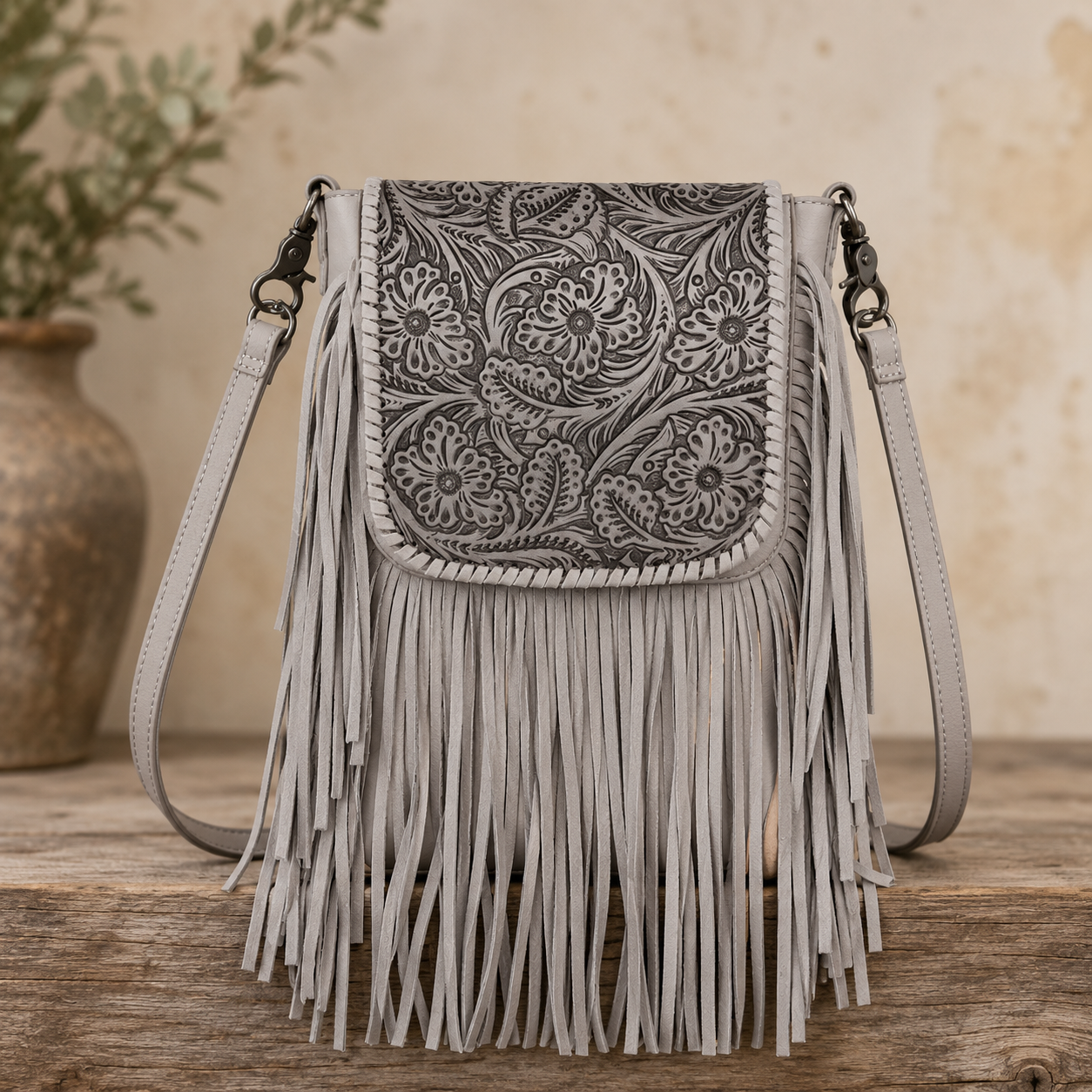 Montana West Genuine Leather Tooled Collection Frin