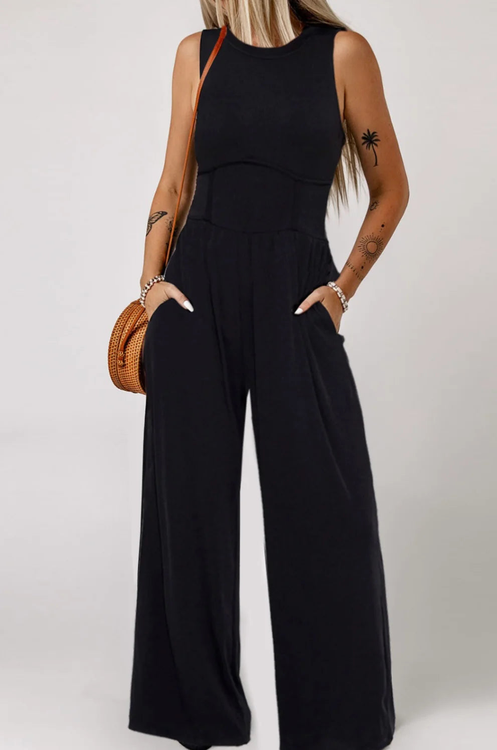Ldc Sleeveless High Wasit Wide Leg Jumpsuit