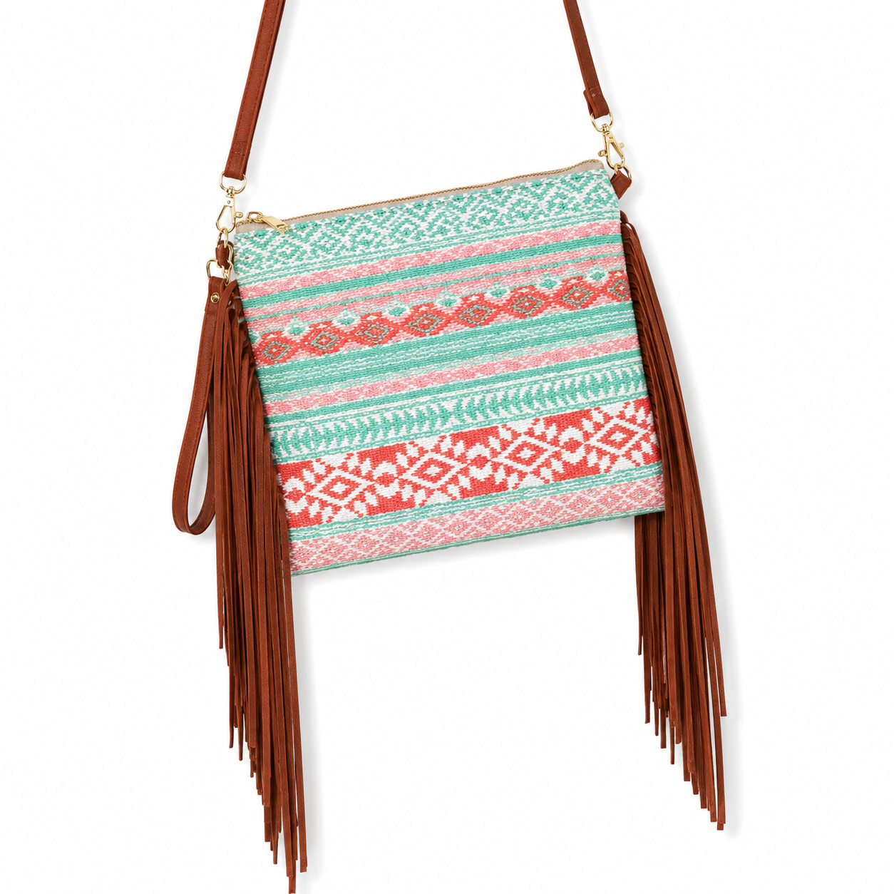 Aztec Striped Print Crossbody with Tassels