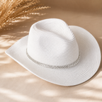 Rhinestone Band Straw Panama Cowboy Hat