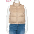 Plus Nylon High Neck Faux Down Puffer Vest