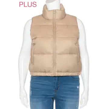 Plus Nylon High Neck Faux Down Puffer Vest