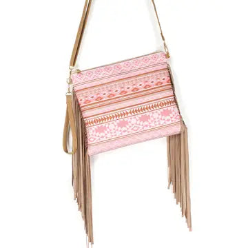 Aztec Striped Print Crossbody with Tassels