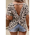 Leopard Twist Open Back Top Plus Size