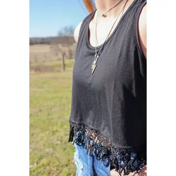 California Lace Fringe Trim Crop Top - 2 Colors