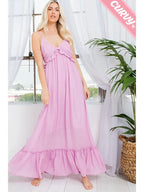 Plus Size Ruffle V Neck Maxi Dress