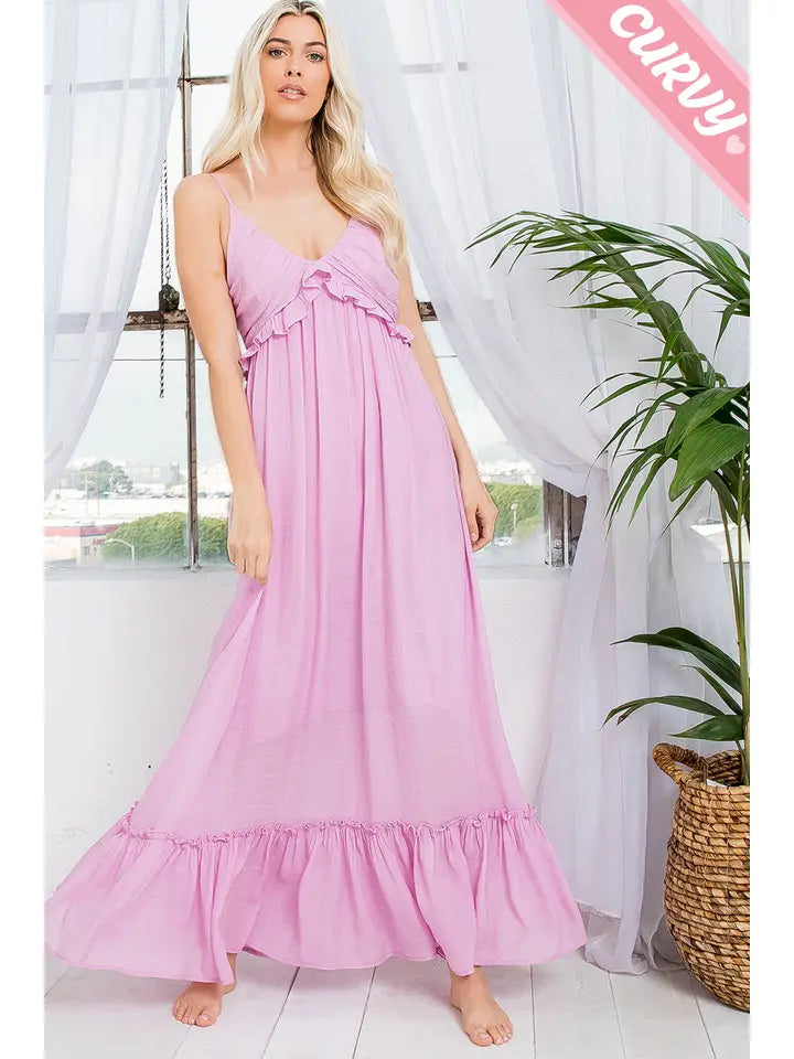 Plus Size Ruffle V Neck Maxi Dress