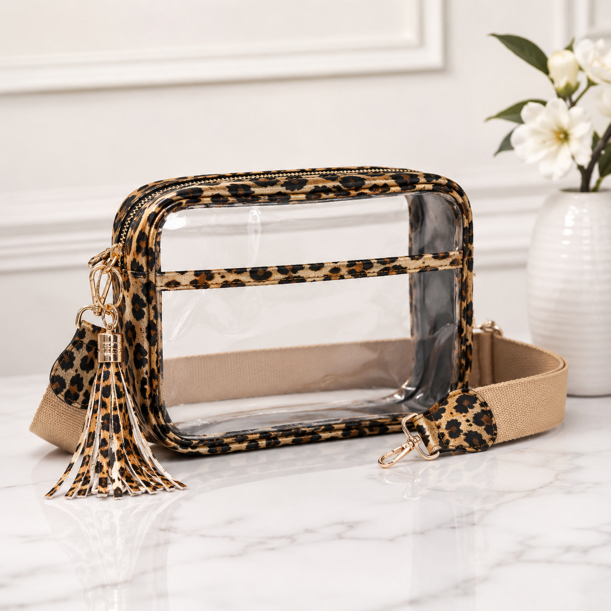 Solid Color Outlined Clear Crossbody Bag