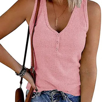 Solid Color V-Neck Breasted Slim-Fit Knit Vest