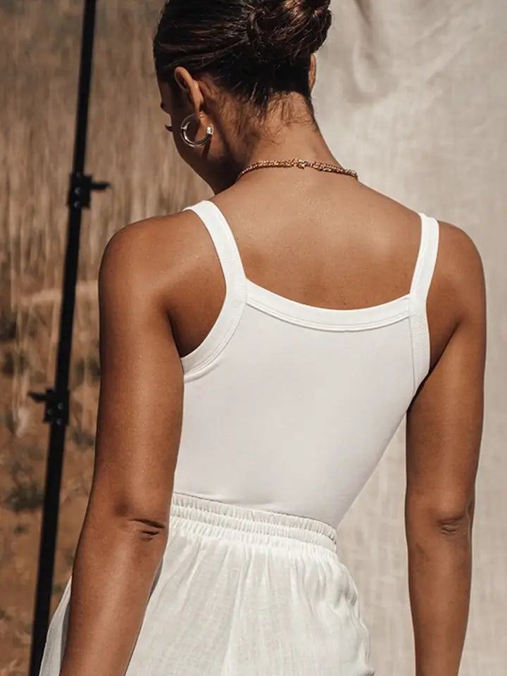 U-Neck Thread Knit Solid Color Short Crop Slim-Fit Vest