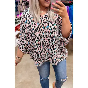 Leopard Batwing Sleeve Top Plus Size
