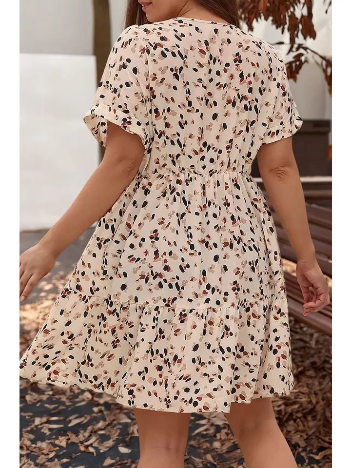 Plus Size Surplice V Neck Cuffed Sleeve Empire Waist Dress