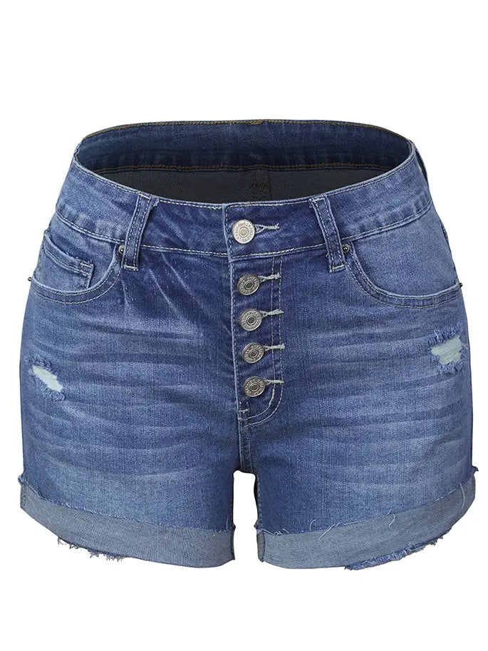 Summer Ripped Buttons Jean Shorts