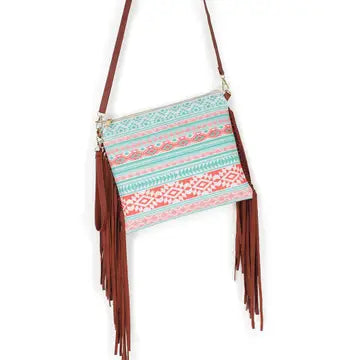 Aztec Striped Print Crossbody with Tassels