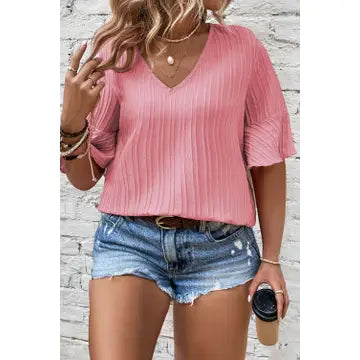 Ruffle Short Sleeve V-Neck Top Plus Size