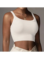 U-Neck Thread Knit Solid Color Short Crop Slim-Fit Vest