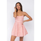 Boho Stripe Sleeveless Tie Strap Ruffle Mini Dress