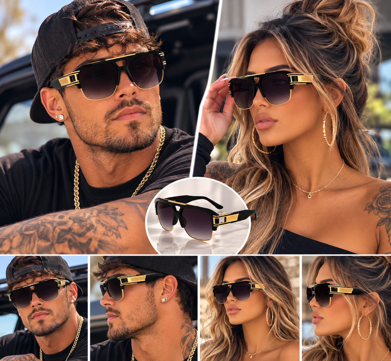 Men's Big Lens Square Sunglasses