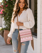 Aztec Striped Print Crossbody with Tassels