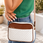 White Quilted Contrast Color Square Crossbody Shoulder Bag