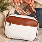 White Quilted Contrast Color Square Crossbody Shoulder Bag